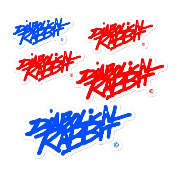Diabolical Rabbit Red And Blue Script Stickers