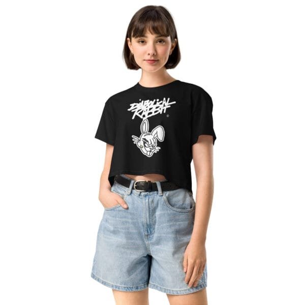 Diabolical Rabbit Big Face Women’s Crop Top - Image 3