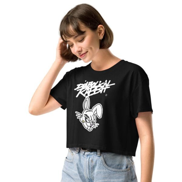 Diabolical Rabbit Big Face Women’s Crop Top - Image 2